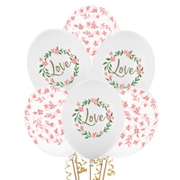 Palloncini in lattice Love & Leaves 30 cm - PartyDeco - 50 unità