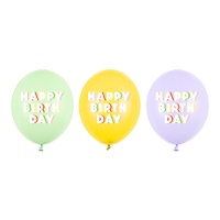 Palloncini in lattice multicolore Happy Birthday 30 cm - 50 pz.