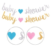 Festone Baby Shower con cuore centrale glitterato - 5 m