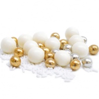 Sprinkles mix di perle e zuccherini bianco, oro e argento da 80 g - FunCakes