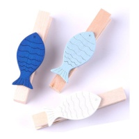 Pinzette in legno con pesce 7 cm - 3 pz.