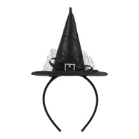 Fascia per capelli mini cappello da strega nero con fibbia