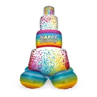 Palloncino torta arcobaleno Happy Birthday con base 72 cm - Folat