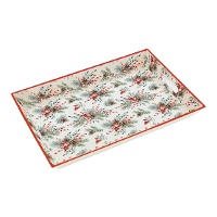 Vassoio natalizio in plastica 45 x 31 con stampa floreale e manici