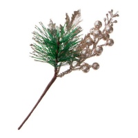 Ramo decorativo con pino e fiori di champagne 20 cm