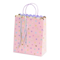 Borsa regalo rosa con stelline da 23 x 32 x 13 cm - 1 unità