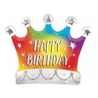 Palloncino a corona multicolore Happy Birthday 61 cm