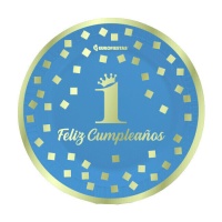 Piatti primo compleanno blu 18 cm - 6 pz.