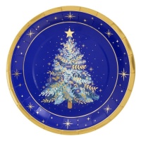 Piatto albero di Natale blu notte 23 cm - 6 pezzi