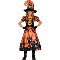 Costume da strega del castello incantato arancione per bambina