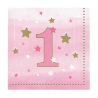 Tovaglioli primo compleanno rosa - 16,5 x 16,5 cm - 16 pz.