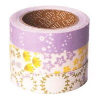 Nastri adesivi in cotone floreale lilla e giallo 3 m - 3 unità