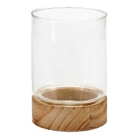 Portacandele in vetro con base in legno 11,5 x 16 cm - Giftdecor