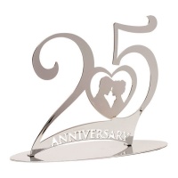 Cake topper per il 25° anniversario in metallo argentato - Dekora