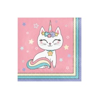 Tovaglioli Gatto unicorno da 16,5 x 16,5 cm - 16 unità