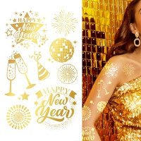 Tatuaggi temporanei dorati di Buon Anno - 1 foglio