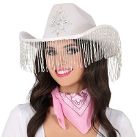 Cappello da cowgirl bianco con frange di perline