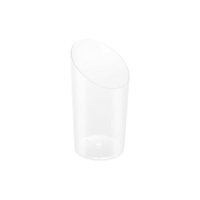 Bicchiere conico asimmetrico riutilizzabile da 80 ml in plastica trasparente - 25 pz.