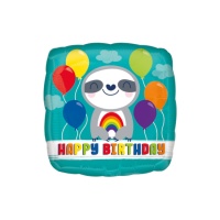 Palloncino quadrato Happy Birthday bradipo 43 cm - Anagram