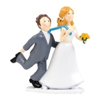 Figura della sposa che tira la cravatta allo sposo, 19 cm