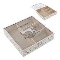 Scatola da cucito in legno con scomparti rosa