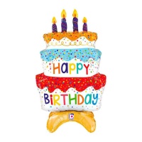 Mappamondo torta Happy Birthday con candele colorate 47 x 73 cm - Grabo