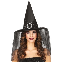 Cappello da strega con stelle e velo