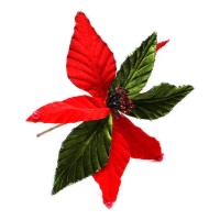 Ramo decorativo Ponsentia rosso e verde 28 cm