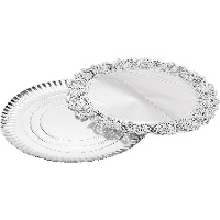 Vassoio rotondo di 30 cm in cartone con pizzo argentato