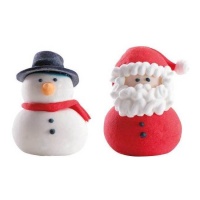 Decorazioni di zucchero 3D Babbo Natale e pupazzo di neve da 3 x 4 cm - Dekora - 24 unità