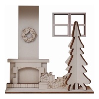 Figura natalizia in legno con camino, albero e regali da 24 x 24 cm - Artis decor