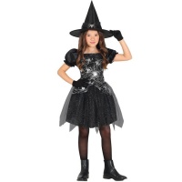 Costume da strega infantile con ragnatele argentate