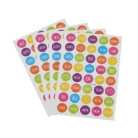 Etichette adesive circolari colorate con testo - 4 fogli