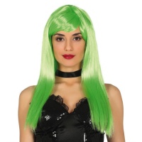 Parrucca lunga di capelli lisci con frangia verde