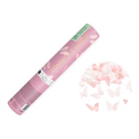 Cannone di coriandoli a forma di farfalle bianche e rosa di 20 cm