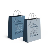 Sacchetto regalo di compleanno blu con messaggio 23 x 18 x 10 cm - 1 pz.