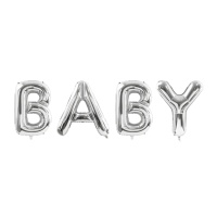 Palloncino scritta Baby argentata da 2,62 m x 86 cm - PartyDeco