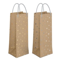 Borsa regalo portabottiglia kraft con stelle da 33 x 5 x 11,5 cm - 1 unità