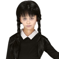 Parrucca nera intrecciata con frange per bambini