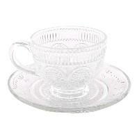 Tazza da 200 ml in vetro trasparente inciso con piattino
