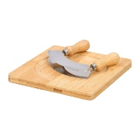 Tagliere in bambù 20 x 20 cm con mezzaluna a doppia lama per verdure