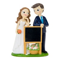 Figura per torta degli sposi con insegna a lavagna 21cm