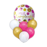 Bouquet di buon compleanno fucsia e oro - 7 unità