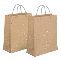 Sacchetto regalo Kraft 23 x 18 x 10 cm con stelle - 1 pz.