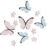 Mini fiori e farfalle azzurre e rosa pastello - 30 pezzi