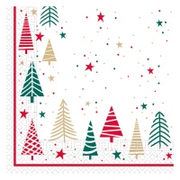 Tovaglioli natalizi bianchi con alberi e stelle 16,5 x 16,5 cm - 20 pezzi.