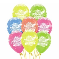 Palloncini in lattice multicolore Happy Birthday 30 cm - Sempertex - 12 unità