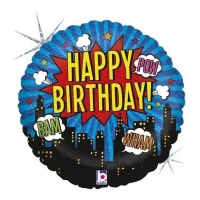Palloncino tondo Happy Birthday Fumetto 46 cm - Grabo