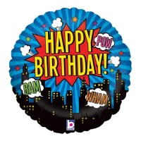 Palloncino rotondo Happy Birthday Comic da 46 cm - Grabo