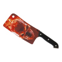 Ascia con teschio rosso fiammeggiante 30 cm